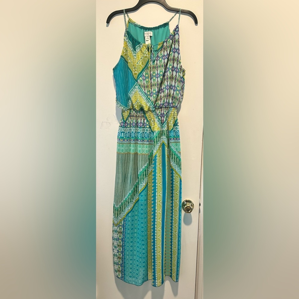 Enfocus Studio Asymmetrical Dress in Green and Blue